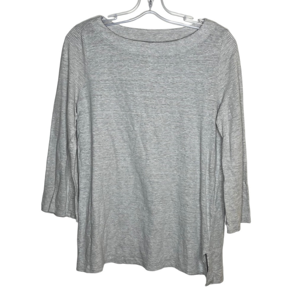 𝅺EILEEN Fisher 100% Organic Linen Long Sleeve Striped Tee Shirt